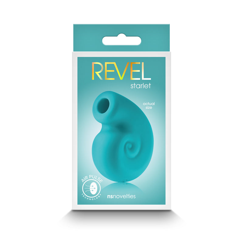 Photo of the front of the box for the Revel Starlet from NS Novelties (teal).