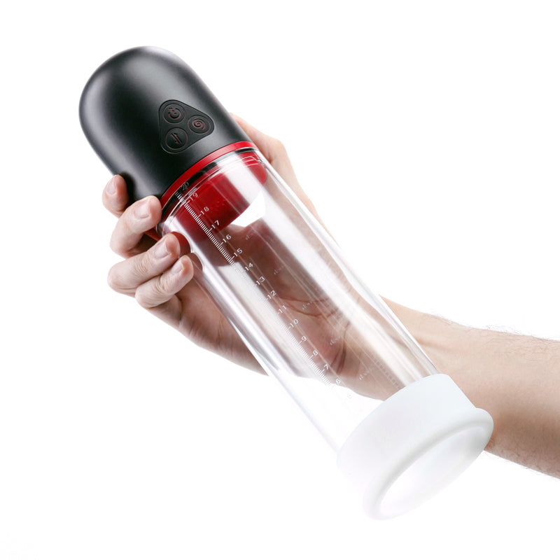 Photo of a hand holding the  Renegade Bulge Rechargeable Penis Pump from NS Novelties to show its size by comparison.