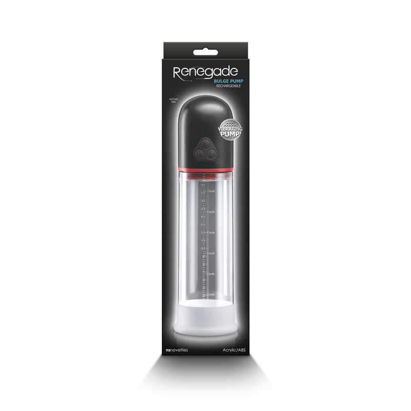 Photo of the front of the box for the Renegade Bulge Rechargeable Penis Pump from NS Novelties.