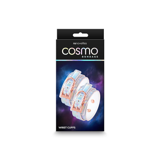 Photo of the front of the box for the Cosmo Bondage Wrist Cuffs from NS Novelties.