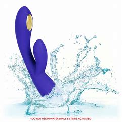 Photo of the mpulse Intimate E-Stimulator Dual Wand Silicone Vibrator, from CalExotics, shown splashing in water to demonstrate its waterproof ability.