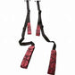 Overhead view of the Scandal Over the Door Swing (red/black) from CalExotics shows its length and straps.