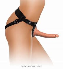 Image shows a profile view of the King Cock Elite Comfy Body Dock Harness System from Pipedreams (black) with attached dildo (not included).