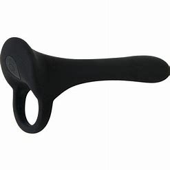Side view of the Zero Tolerance Cock Armor Rechargeable Silicone Vibrating Cock Ring w/ Long Bullet. shows its cock ring and power button.