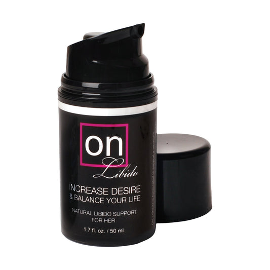 Photo of the pump style bottle of ON Libido for Her (1.7oz).