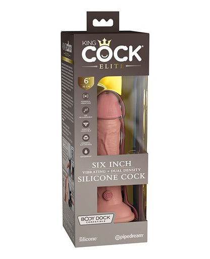 Photo of the front of the box for the King Cock Elite Dual Density Vibrating Dildo (6in) from Pipedreams (vanilla).
