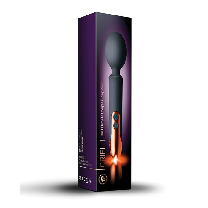 Photo of the front of the box for the Oriel Wand Massager from Rocks Off (black).