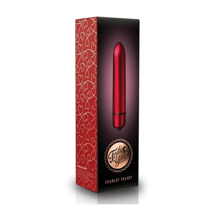 Photo of the front of the box for the Truly Yours Scarlet Vibrator from Rocks Off (red).