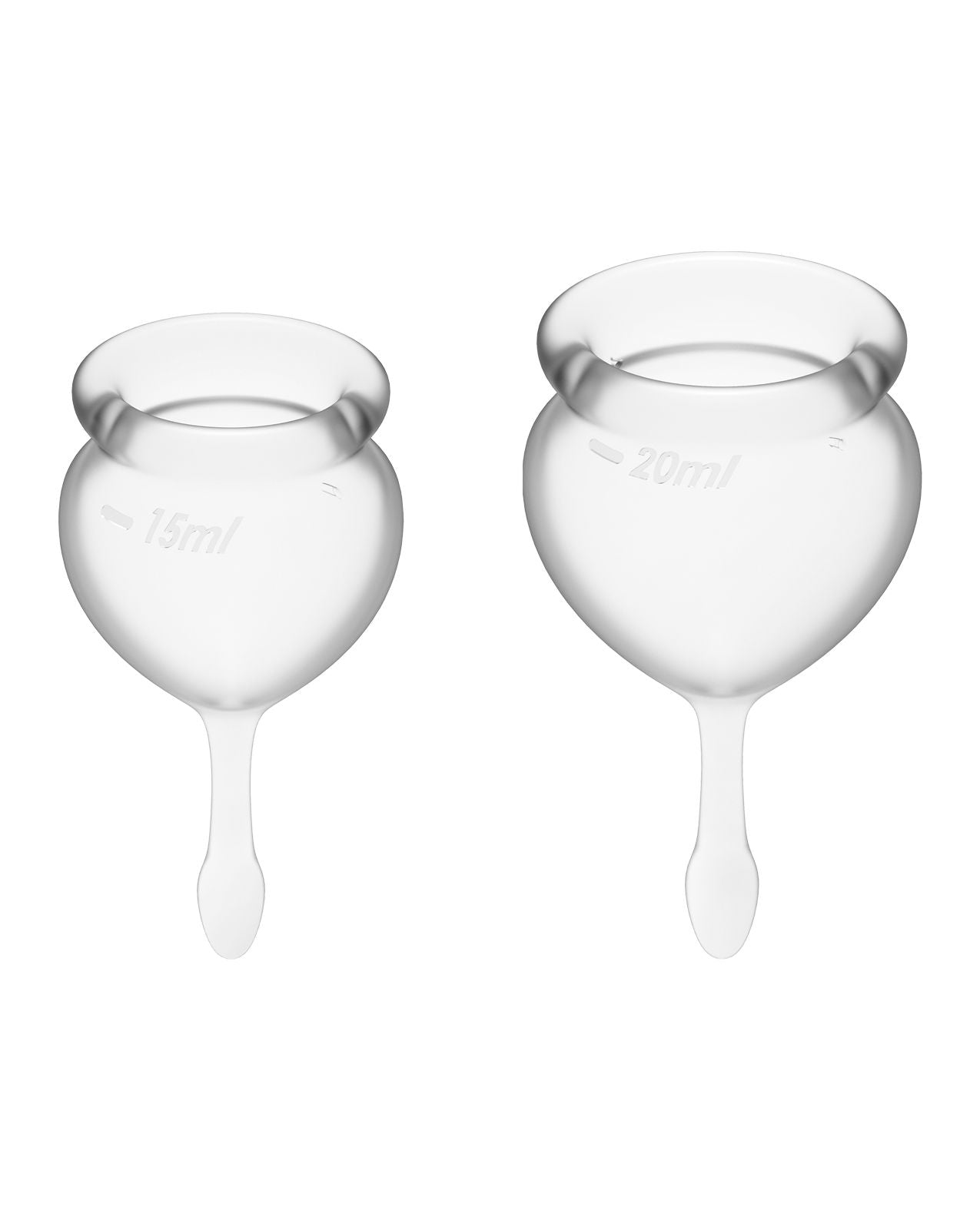 Front view of the 2 different sizes of diva cups (clear).