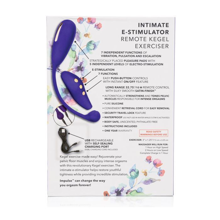 Photo of the back of the box for the Impulse Intimate E-Stimulator Kegel Ball w/ Remote Control, from CalExotics.