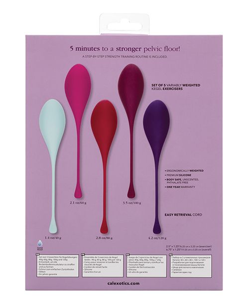 Back of the box for the  Kegel Training Set (5pc assorted colors), from CalExotics.
