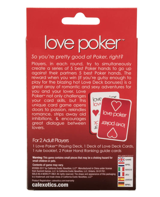 Back of the box for the Love Poker Couples Card Game, from CalExotics.