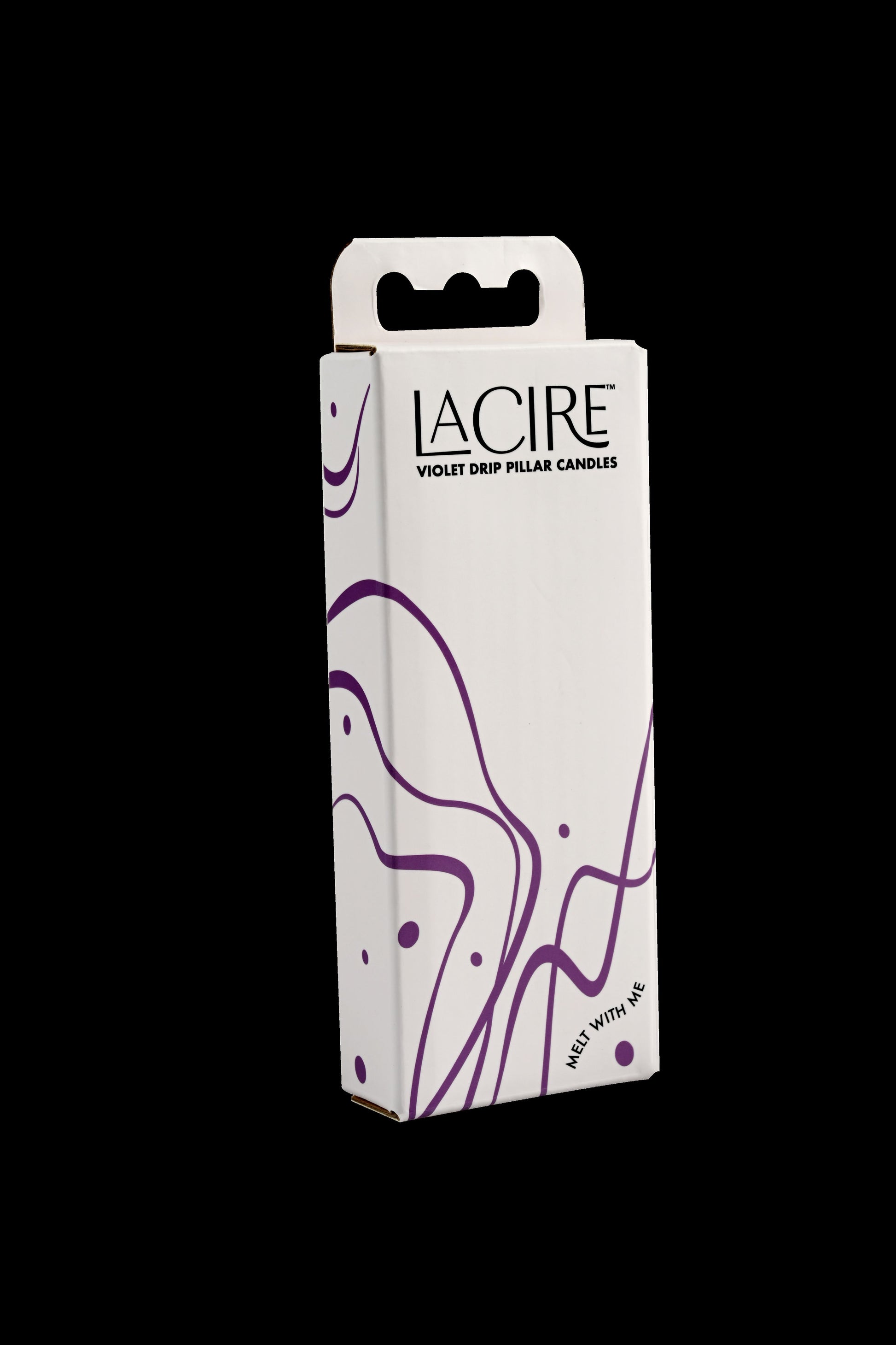 LaCire by Sportsheets Drip Pillar Candles in their box (purple).