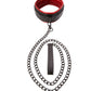 Front view of the collar and leash showing the dimensions of the collar and length of the chain leash.