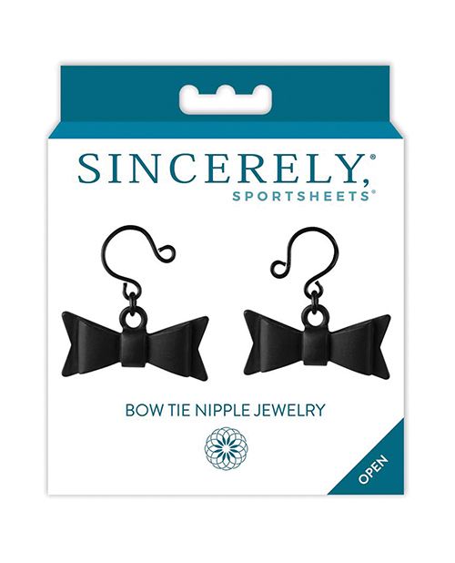 Photo of the front of the box for the Sincerely Bow Tie Nipple Jewelry from Sportsheets.