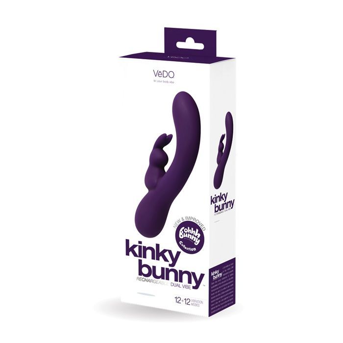 VeDO Kinky Bunny Silicone Rabbit Vibrator in its box (purple).