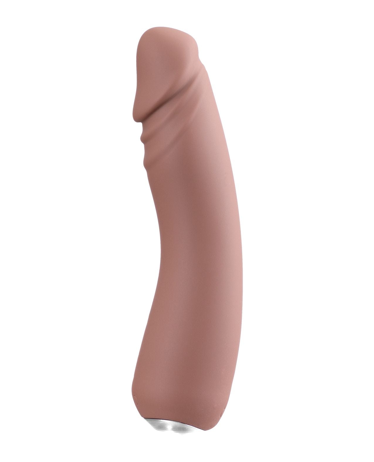 Side view of the vibrator showing its ergonomic curved shape for G-spot pleasure (caramel).