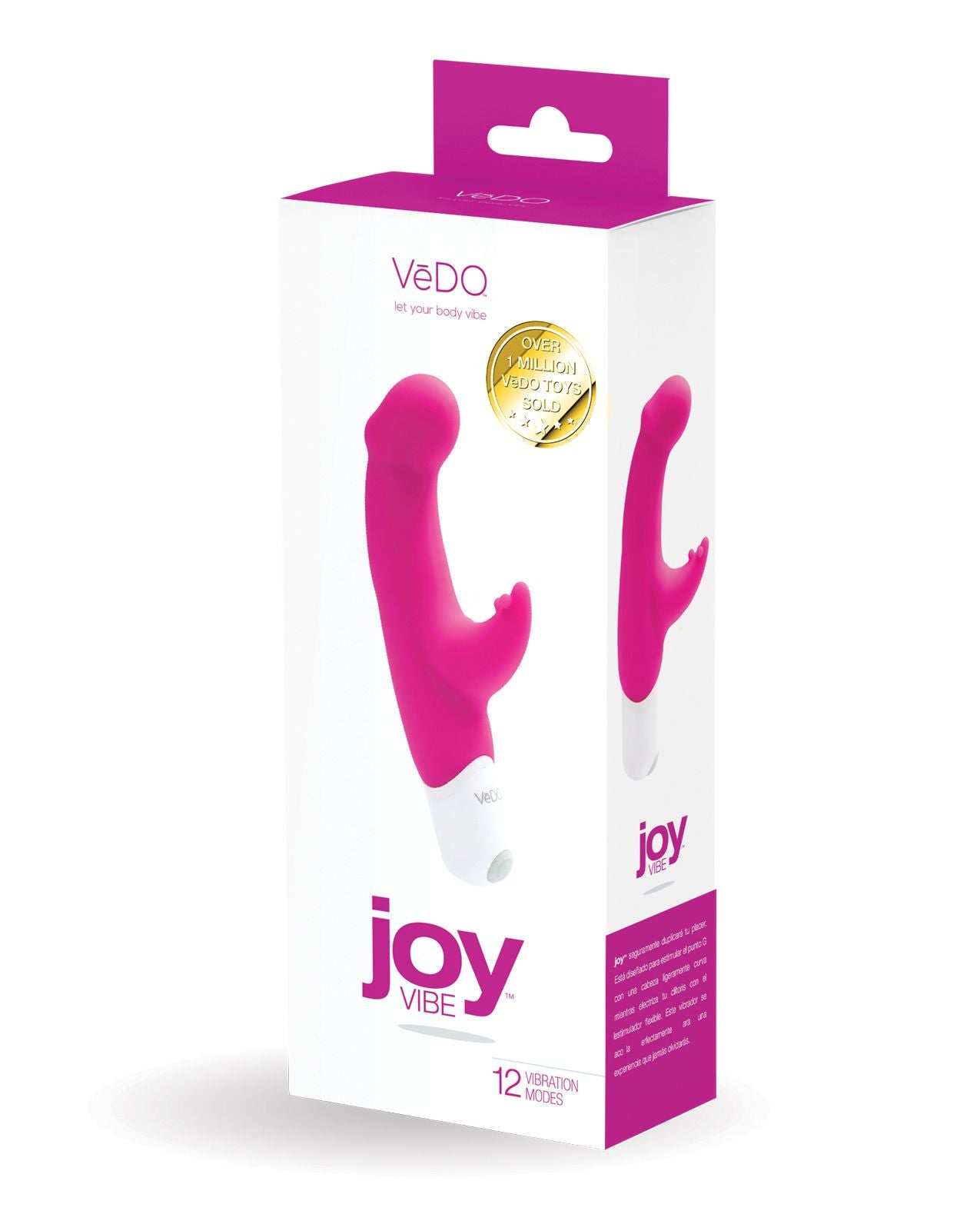 VeDO Joy Silicone Battery Operated Vibe in its box (hot pink).