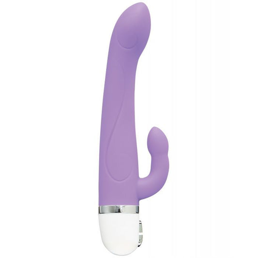 Side view of the vibrator showing its unique narrowness and small clitoral stimulator (orchid).