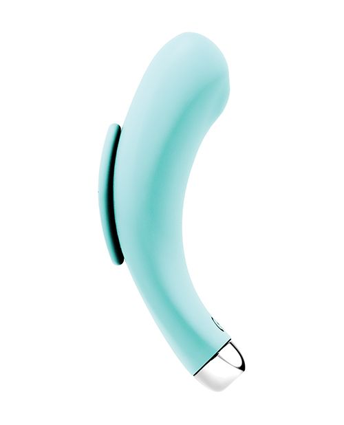 Side view of the panty vibe showing its ergonomic design (turquoise).