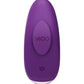 Front view of the panty vibe with the stay put magnet and power button (purple).