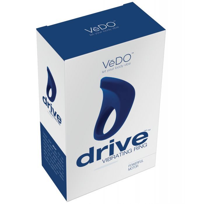 VeDO Drive Battery Operated Vibrating Silicone Cock Ring in box (blue).