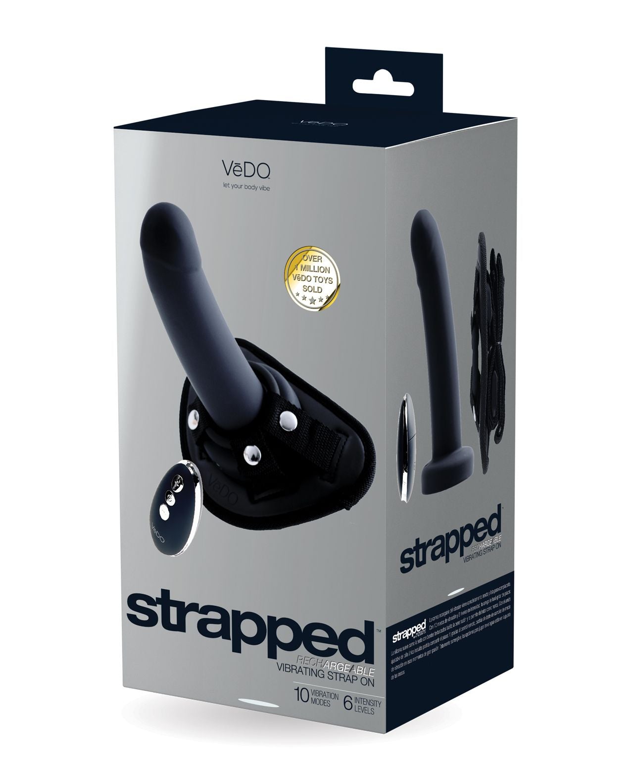 VeDO Strapped Vibrating Strap On with Remote in its box (black).
