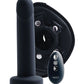 Front view of the Strapped set includes: vibrating dong, black harness, and remote control (black).