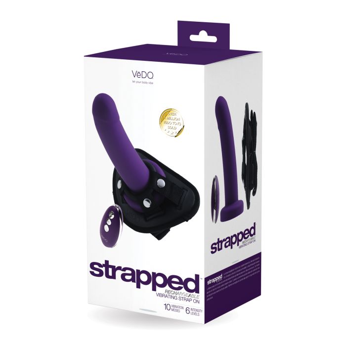 VeDO Strapped Vibrating Strap On with Remote in its box (purple).