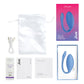 Photo shows all that comes with the Jive from We-Vibe (blue): satin storage bag, lube sample, instructions, charging cord, suggested usage pamphlet, and toy.