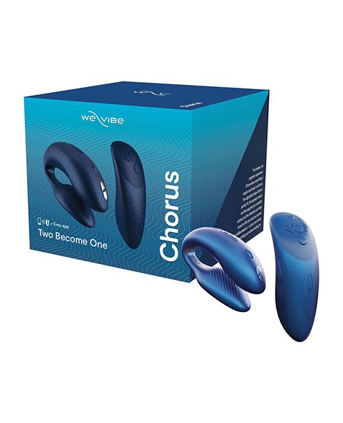 We-Vibe Chorus (cosmic blue) and remote next to its box.