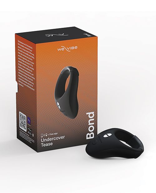 We-Vibe Bond Rechargeable Silicone Cock Ring next to its package.