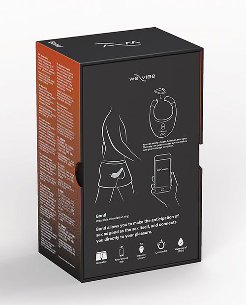 Backside of the Bond box with illustrations on how it can be worn, extended, and the mobile app.