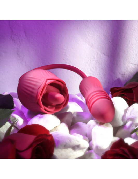 Artistic photo of the Wild Rose Rechargeable Silicone Clitoral Stimulator from Evolved.