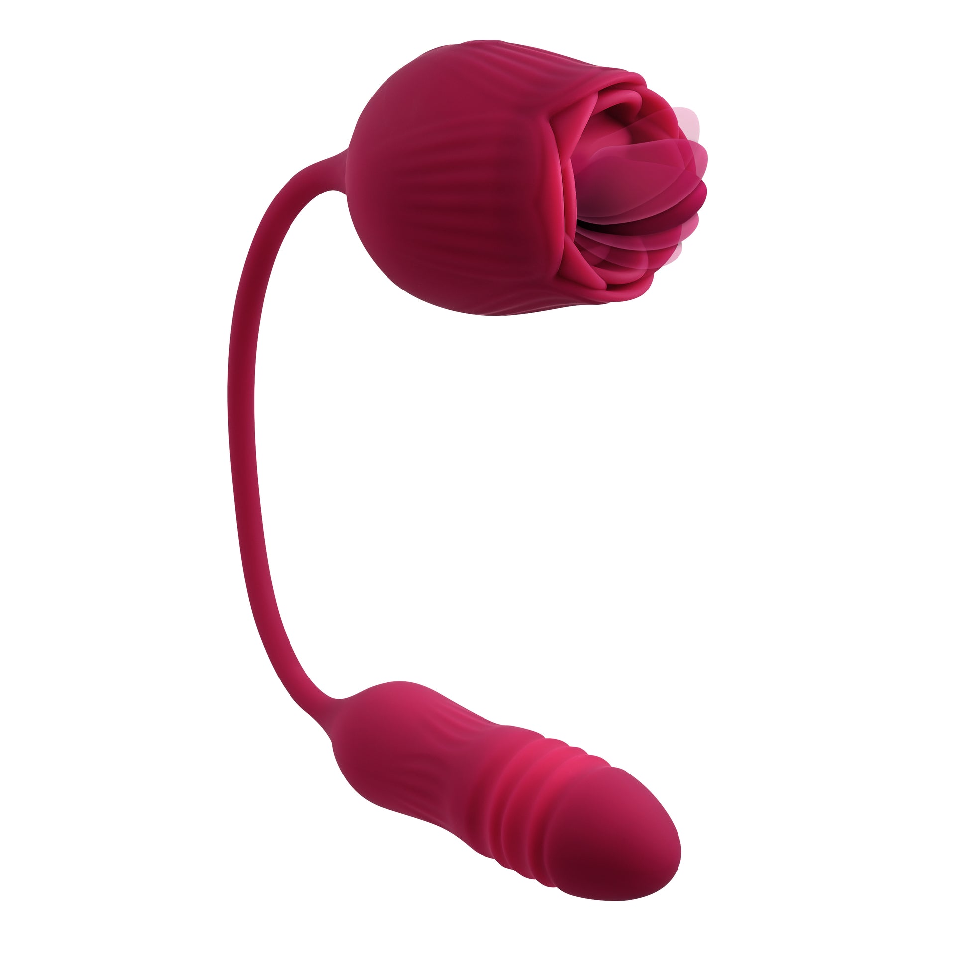 Side view shows the movement of the flicker portion of the Wild Rose Rechargeable Silicone Clitoral Stimulator from Evolved.