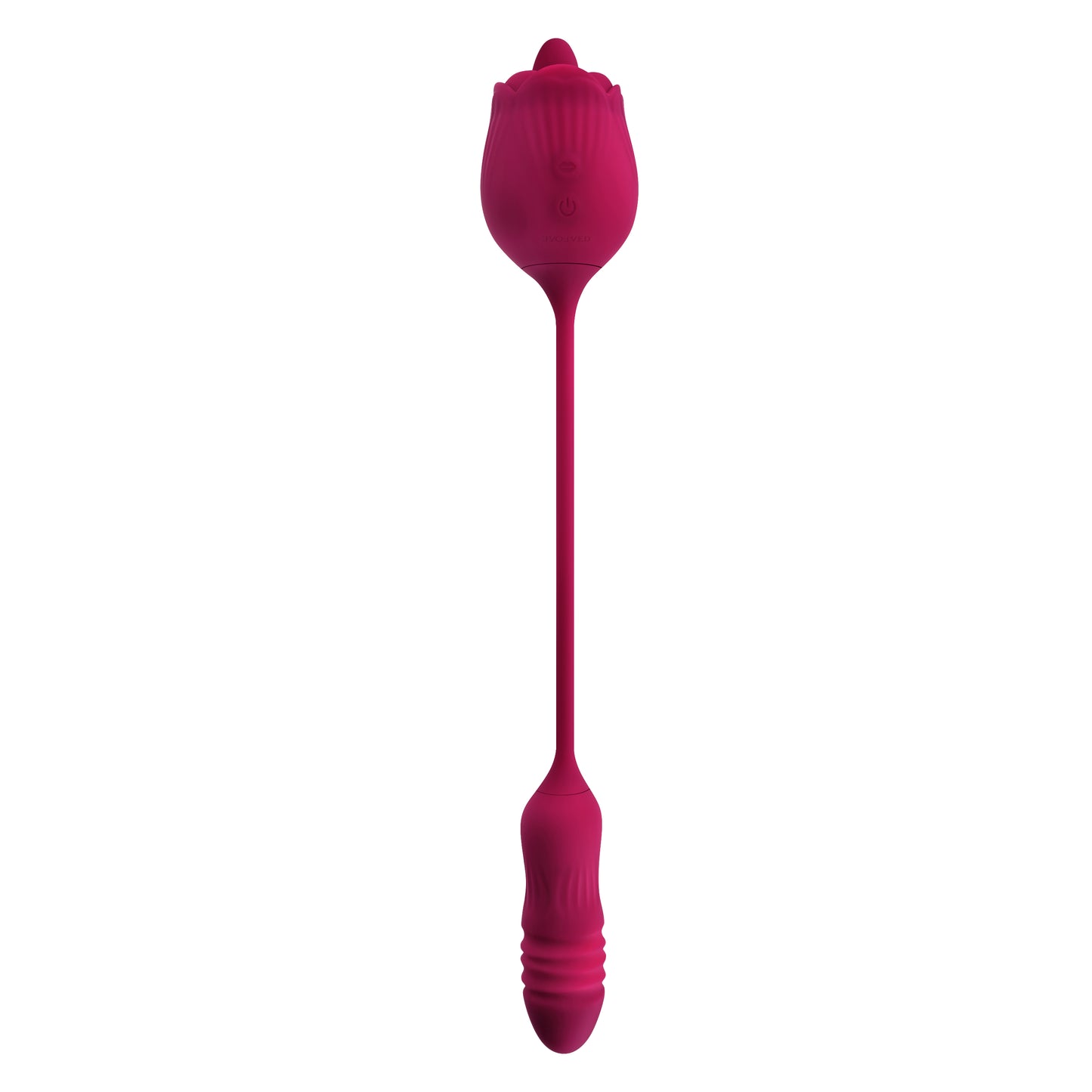 Image shows the full length of the cord of the Wild Rose Rechargeable Silicone Clitoral Stimulator from Evolved.