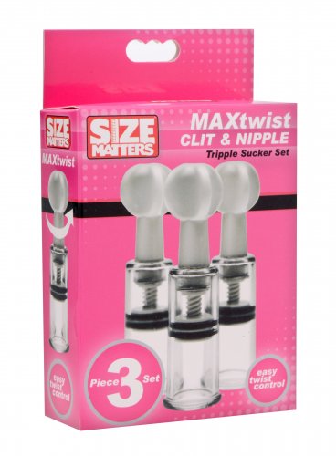 Size Matters Max Twist Clit and Nipple Tripple Sucker Set in package.