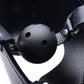 Image shows the inside of the mask and the breathable ball gag that is connected to the mouth portion.