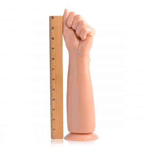 Up-right under-side image of the anal toy next to a ruler to show it's size (13in).
