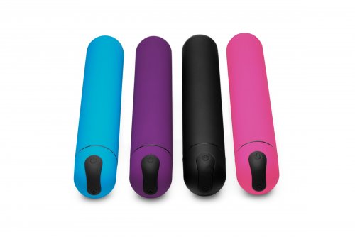 Bang! XL Bullets shown in blue, purple, black, and pink.