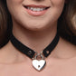 Photo of a woman wearing the choker with the lock closed.