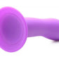 Back side angle view of the dildo (purple) showing the suction cup.