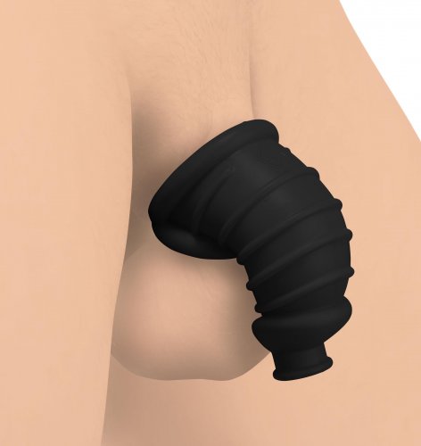 Illustration of a male body wearing the chastity cage.