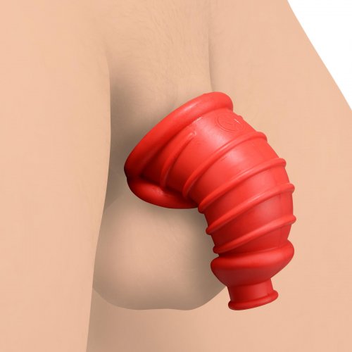 Illustration of a male wearing the chastity cage.