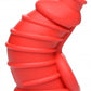 Up-right side view of the Crimson Chamber Silicone Chastity Cage (red) white background.