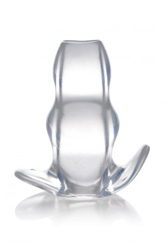 Clear View Hollow Anal Plug with white background.