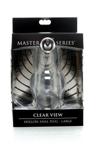 Master Series Clear View Hollow Anal Plug (size large) in package.