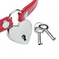 Close-up of the heart lock and 2 keys (red version). 