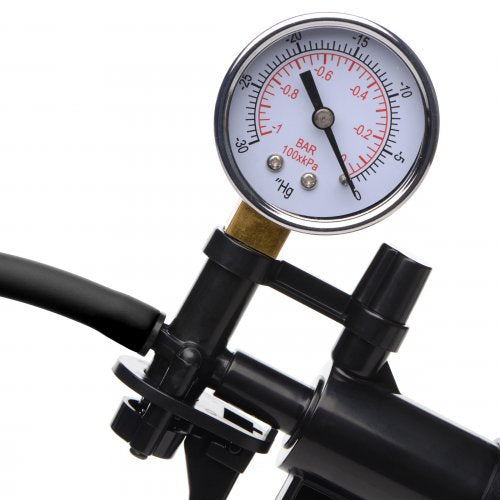 Close-up of the pressure gauge on the pump.