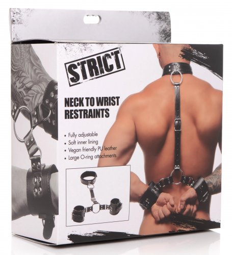 Strict Neck to Wrist Restraints (black) in package.